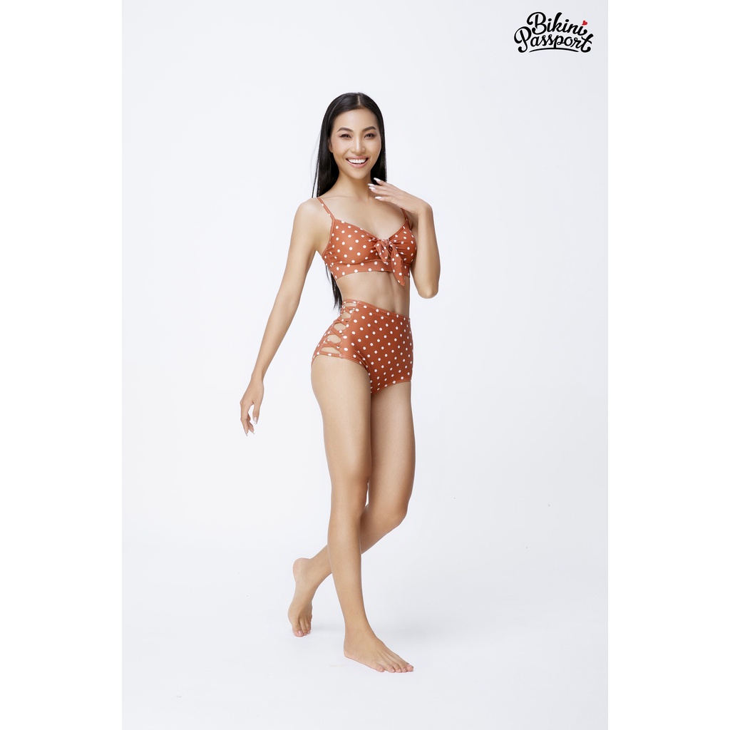 Bộ đồ bơi NỮ BIKINI PASSPORT kiểu Hai mảnh quần đan dây, áo nơ cách điệu - Nâu - BS425_BR