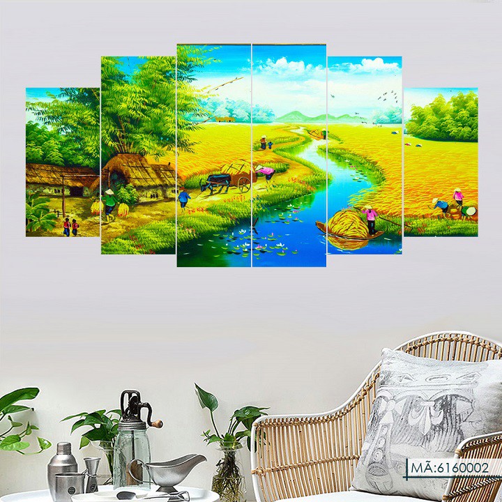 Bộ 6 Tấm Tranh Treo Tường Phong Thủy Cảnh Đồng Quê Trang Trí Nhà Cửa Phòng Khách Ngủ Bếp Ăn Cầu Thang