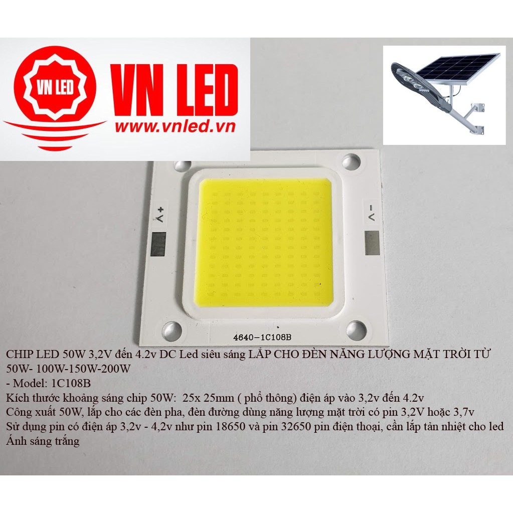CHIP LED 30W, 50W 3,2V đến 4.2v DC Led siêu sáng LẮP CHO ĐÈN NĂNG LƯỢNG MẶT TRỜI TỪ 50W- 100W-150W-200W