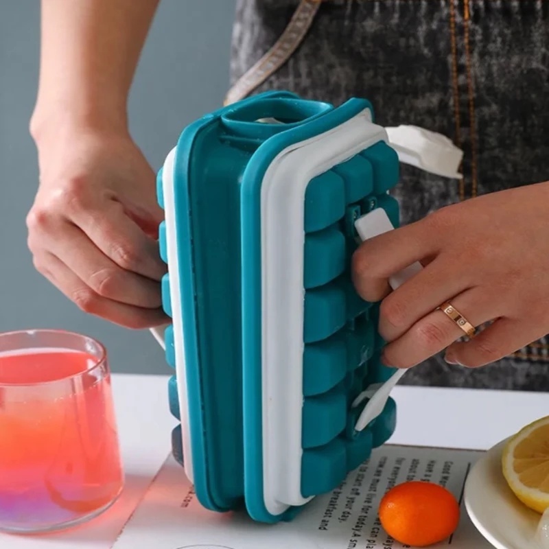 Khay làm đá OSSAYI bằng silicon có nắp đậy dễ vệ sinh tiện lợi