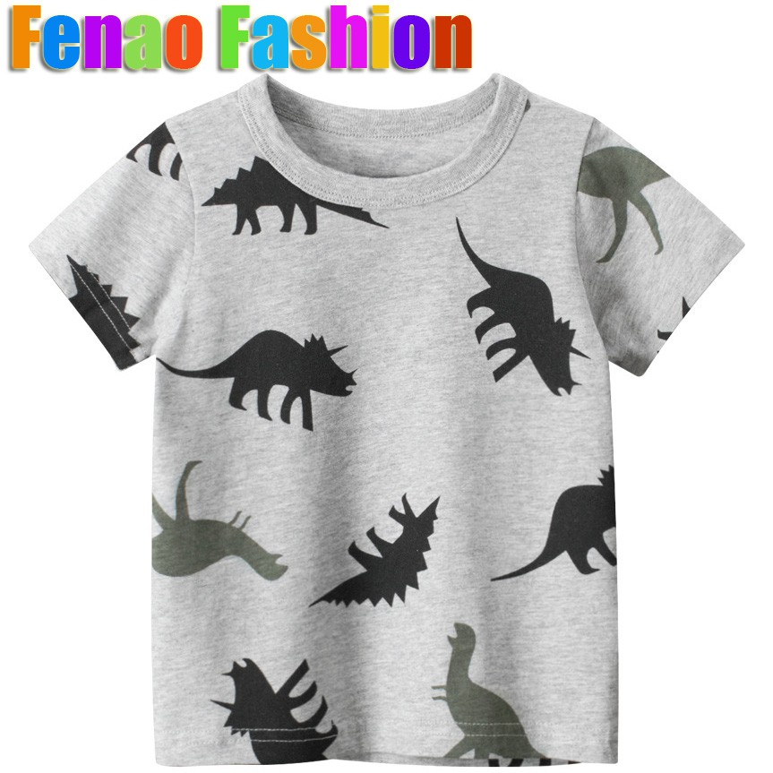 Áo Thun Cotton Tay Ngắn In Hình Khủng Long Dễ Thương Cho Bé Trai