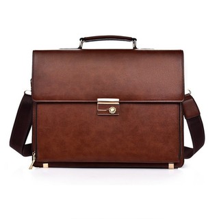 free ship Túi xách cặp da bò khóa số công sở T51 khóa số đựng laptop 38x30x10cm (Nâu-Đen)