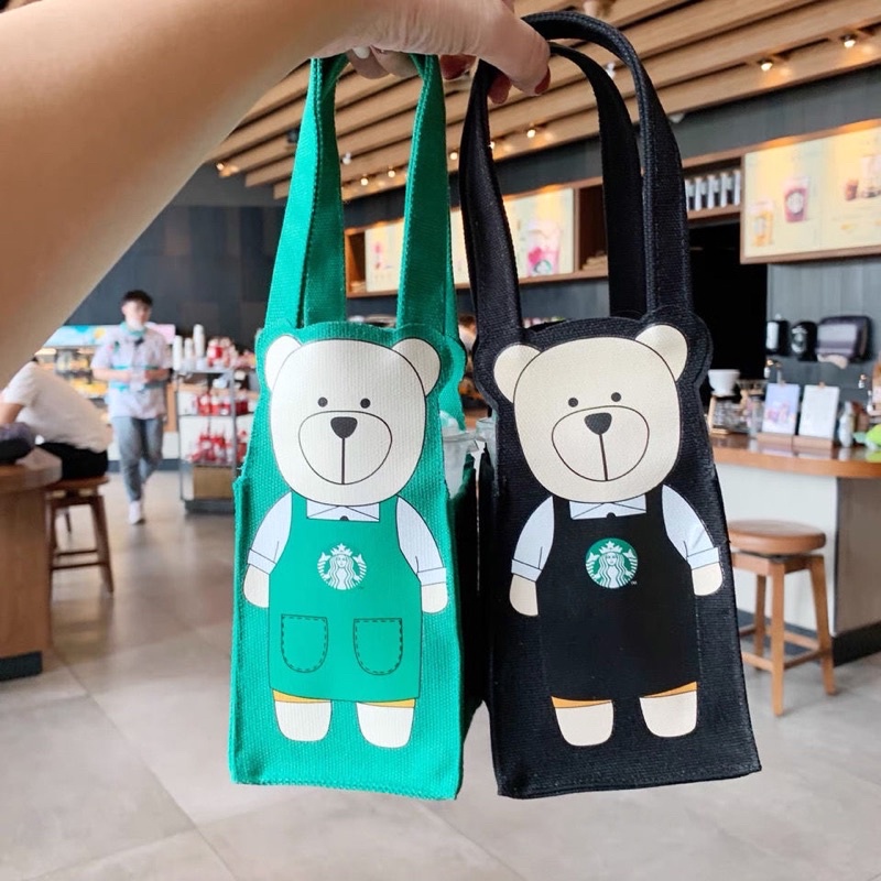 Túi quai vải đựng xách bình li nước gấu starbuck