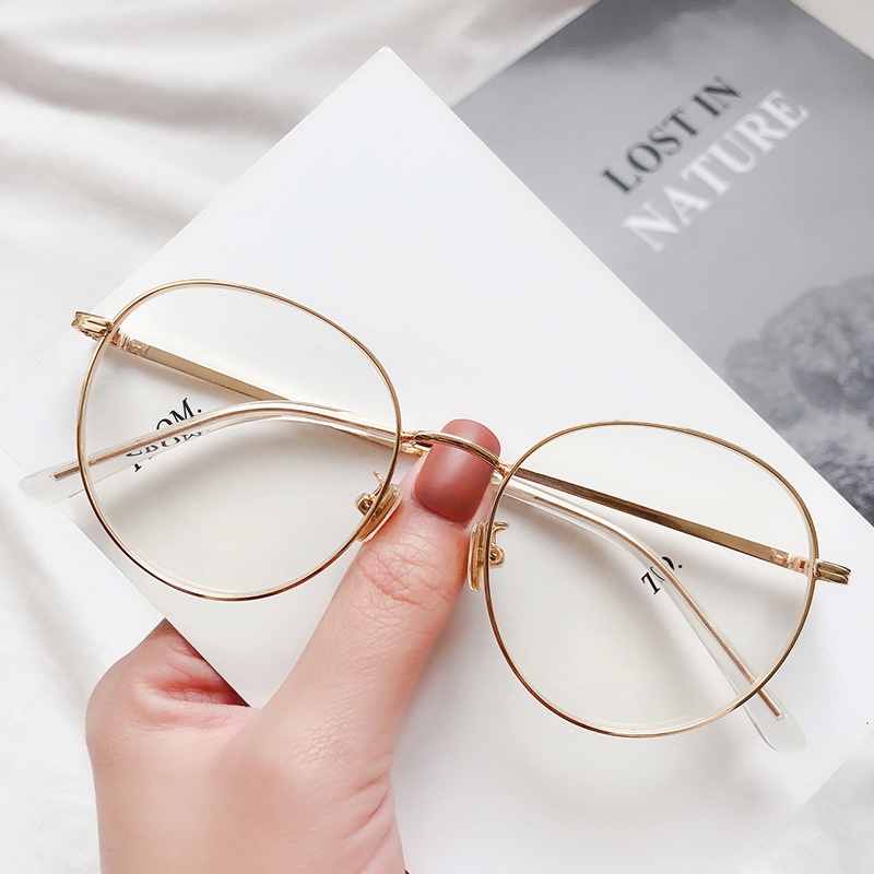 Mắt Kính Gọng Tròn Bằng Kim Loại Chống Bức Xạ Phong Cách Hàn Quốc Mới Cho Nữ