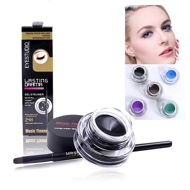 Set 2 Kem Kẻ Mắt Kết Hợp Màu Sắc Hỗn Hợp Với Cọ / Bút Kẻ Mắt Khô Nhanh Mượt Mà