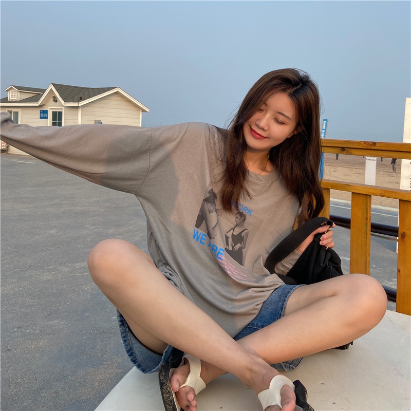 Áo thun tay dài cổ tròn phong cách Hàn Quốc thời trang mùa thu cho nữ 4 màu