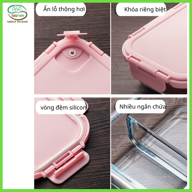 Hộp Đựng Cơm Văn Phòng 3 Ngăn Hahulado Bằng Thủy Tinh Cường Lực Chịu Nhiệt, 1040ml, Hâm Đồ Ăn Lò Vi Sóng-Hàng chính hãng