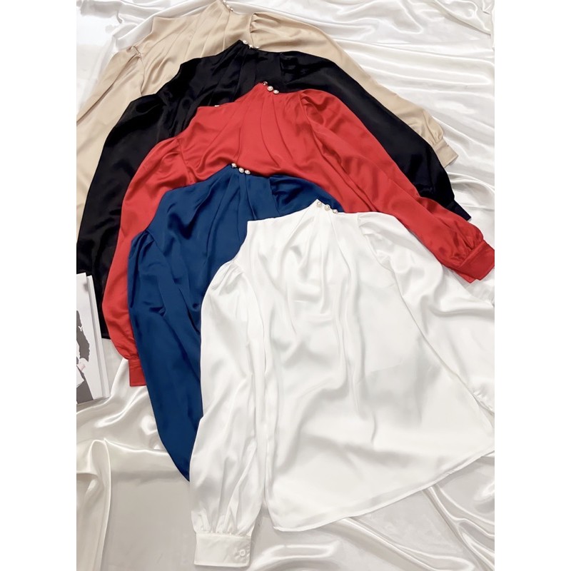 ÁO SƠ MI NỮ CỔ CHÉO ĐÍNH NGỌC DÀI TAY | BigBuy360 - bigbuy360.vn