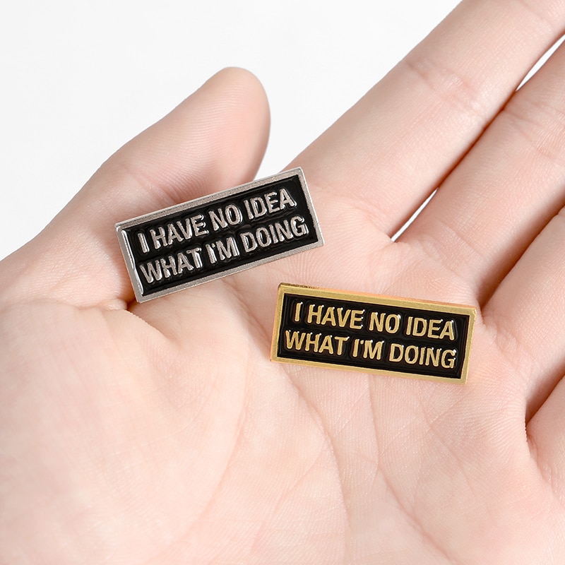 Ghim cài áo QIHE JEWELRY nam châm hình chữ I have no ideal màu đen