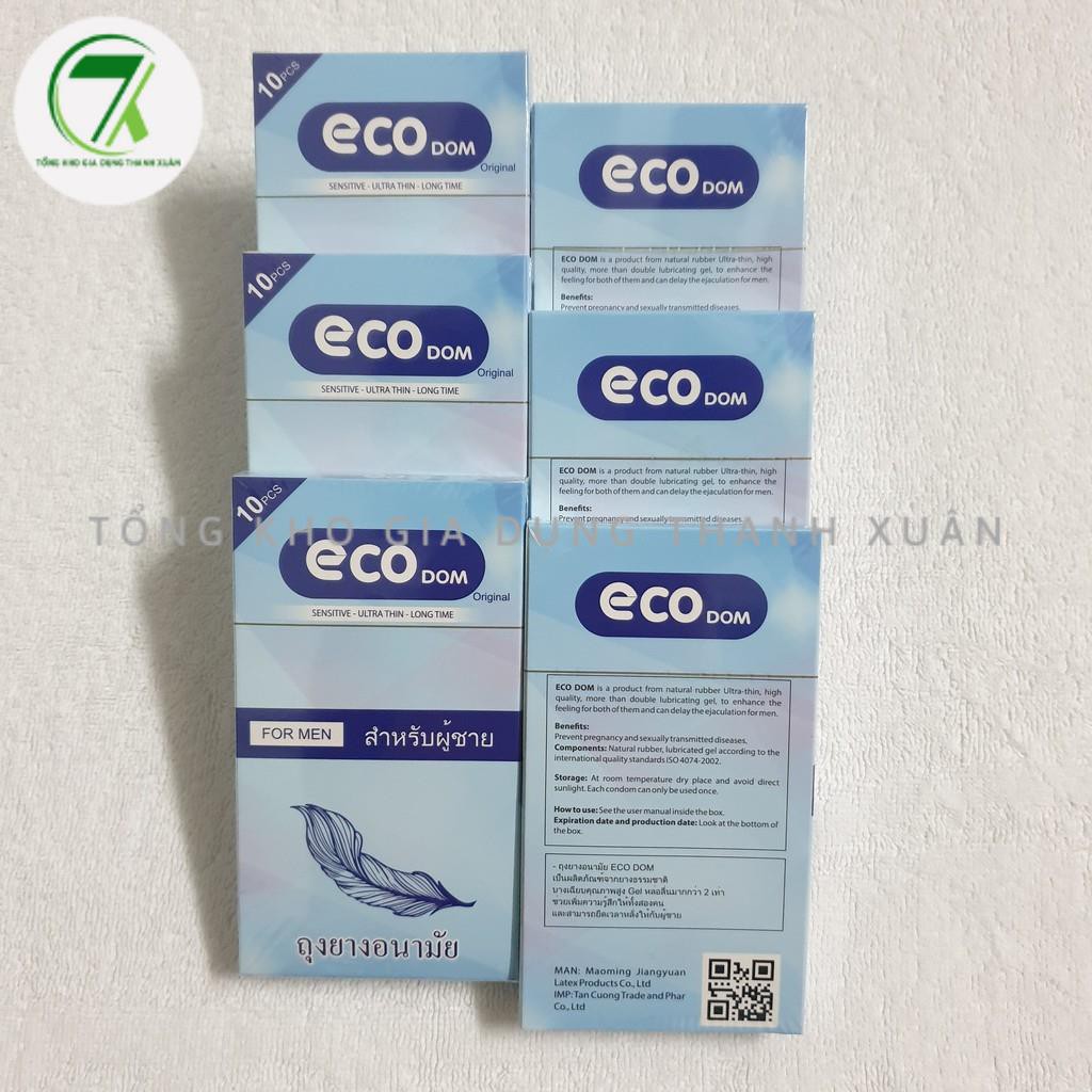 Bao cao su Thái Lan Eco Dom có gân, gai, kéo dài thời gian khi quan hệ (hộp 10 chiếc)_che tên sản phẩm khi giao hàng
