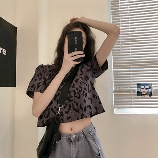 [Hàng order] Áo croptop style Hàn họa tiết da beo trắng và xám