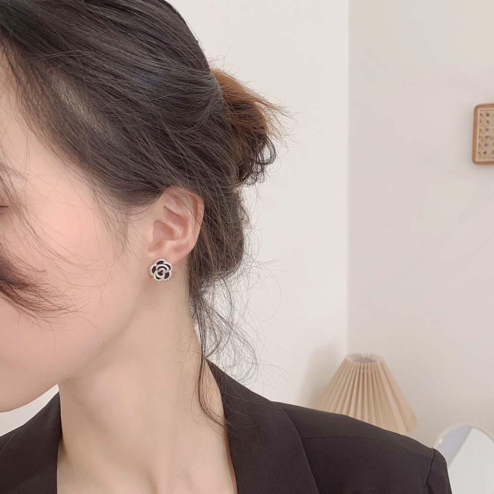 Bông Tai Hình Hoa Trà Đen Phong Cách Pháp Thời Trang Cho Nữ