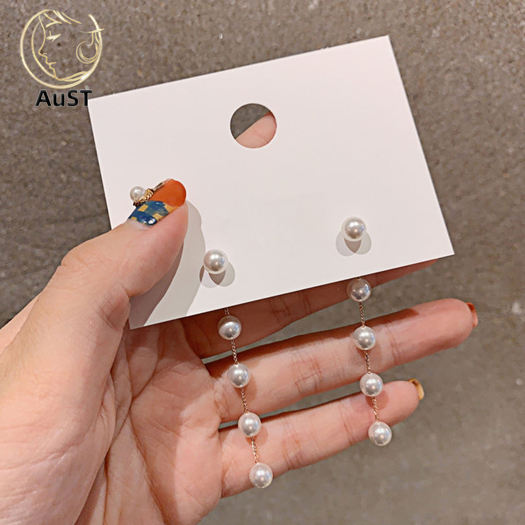 Bông Tai Đính Ngọc Trai Giả Phối Tua Rua Thời Trang Phong Cách Hàn Quốc Cho Nữ