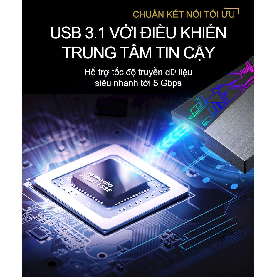 HDD BOX Asus FX 1TB/ 2TB Aure Sync RGB, USB 3.1 Gen1/ Mã hoá AES 256 bit, Sao lưu tự động ( (EHD-A1T/EHD-A2T)