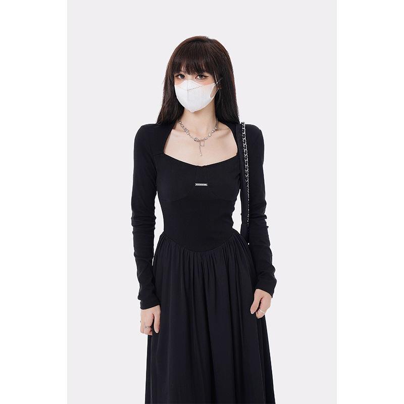 Đầm Dệt Kim Tay Dài Eo Cao Thời Trang Mùa Thu Pháp Cho Nữ