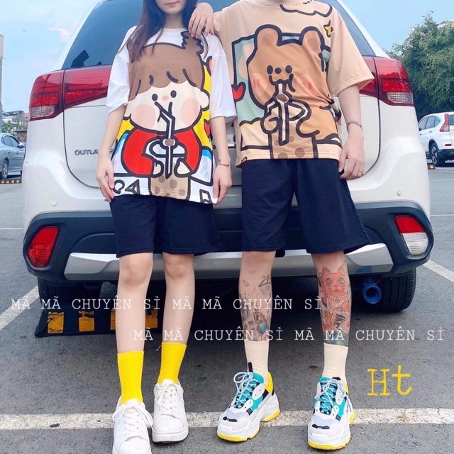 Sét áo trà sữa + quần đùi đen