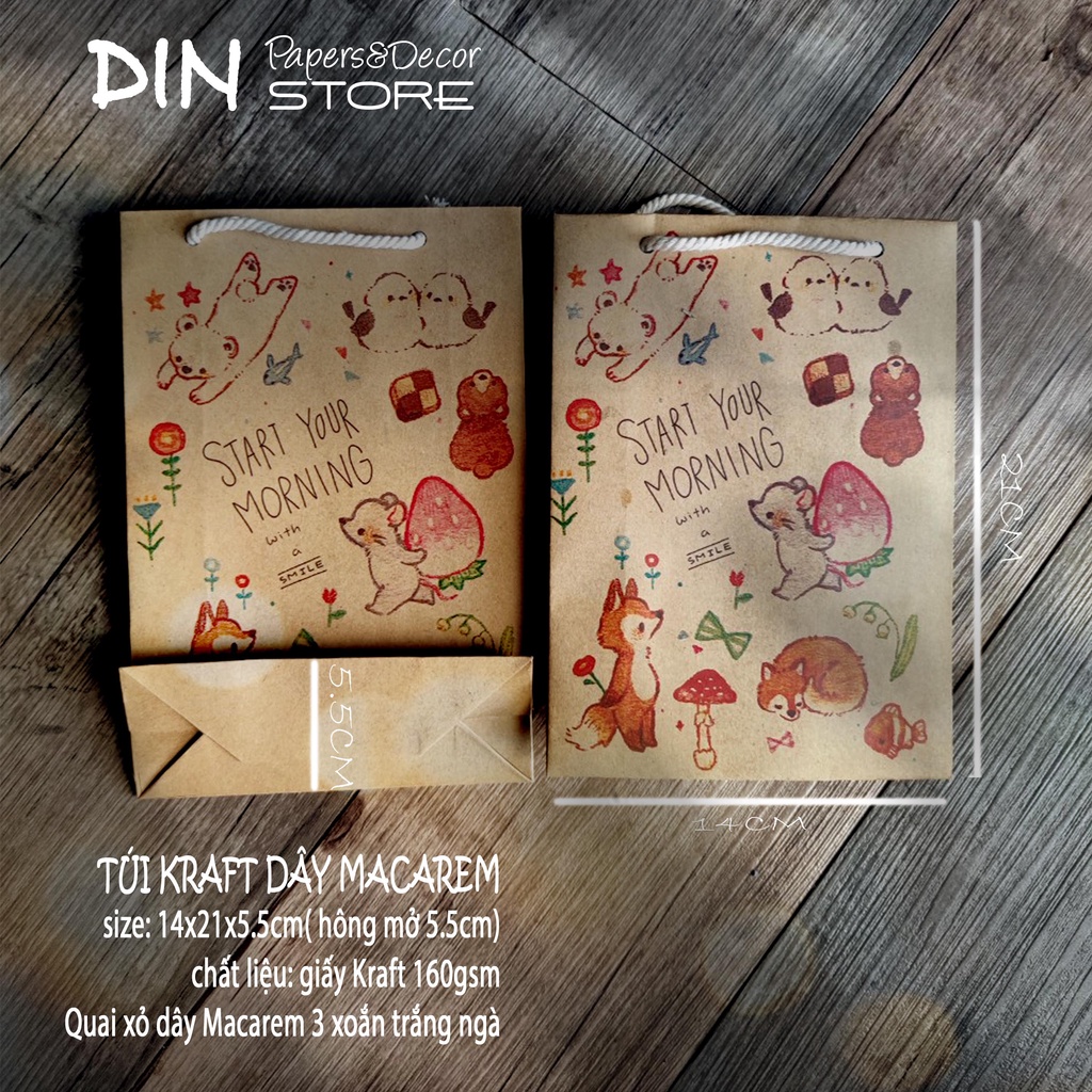 Túi giấy Kraft quai xách bằng dây thừng se Macrame TG14215 - Giỏ quà tặng Vintage - DIN Store