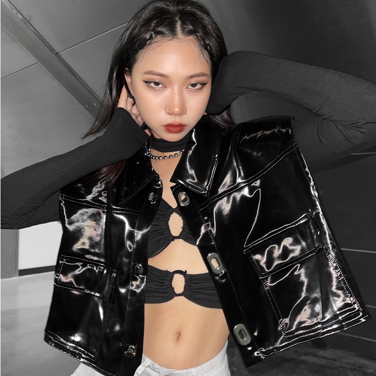 Áo khoác da Croptop Gile có độn vai 2157