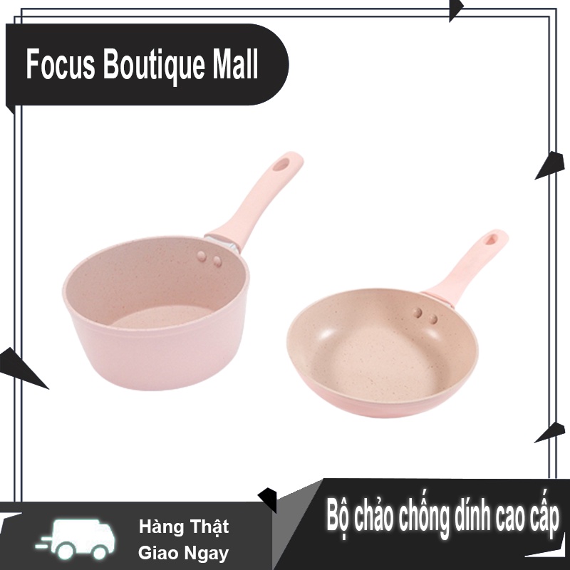 Bộ chảo chống dính cao cấp 16cm đáy từ họa tiết hoa hồng dùng được cho mọi loại bếp an toàn và đảm bảo