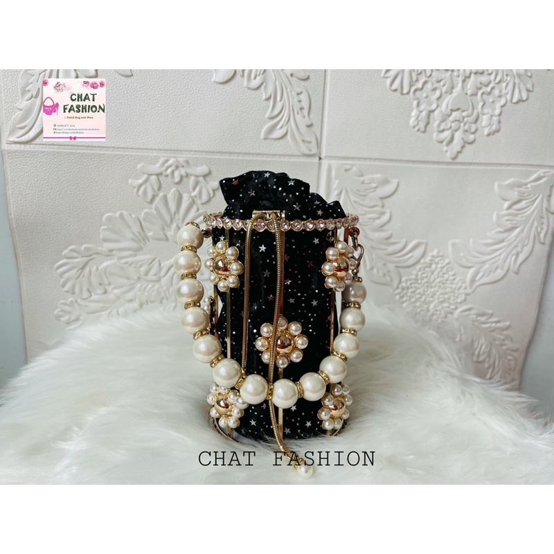 Túi dạ tiệc Clutch hình trụ có lót kèm dây rút