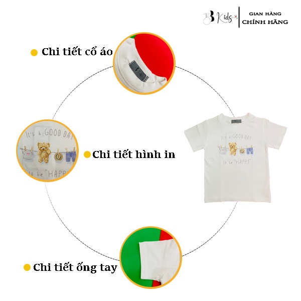 Áo Thun Ngắn Tay Cho Bé BB Kids In hình gấu Chất Liệu Cotton 100% Co Giãn 4 Chiều