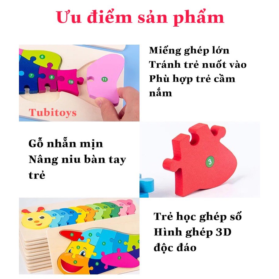 Xếp hình cho bé tranh ghép hình gỗ nổi nối số 3D to đẹp cho bé học số đếm cực dễ ETOYS