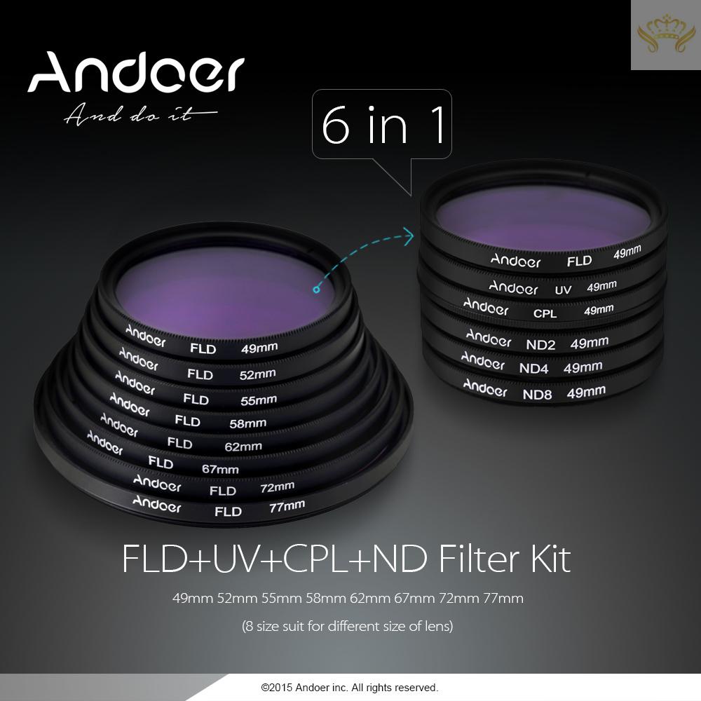 (Giao Hàng Nhanh) Bộ Lọc Chụp Ảnh Andoer 52mm UV + CPL FLD + ND (ND2 ND4 ND8) Cho Pentax DSLRs