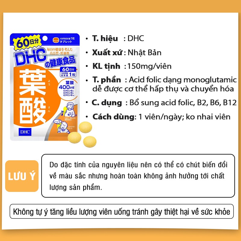 Viên uống Acid Folic DHC Nhật Bản dành cho mẹ bầu thực phẩm chức năng gói 30 ngày TM-DHC-FOL30