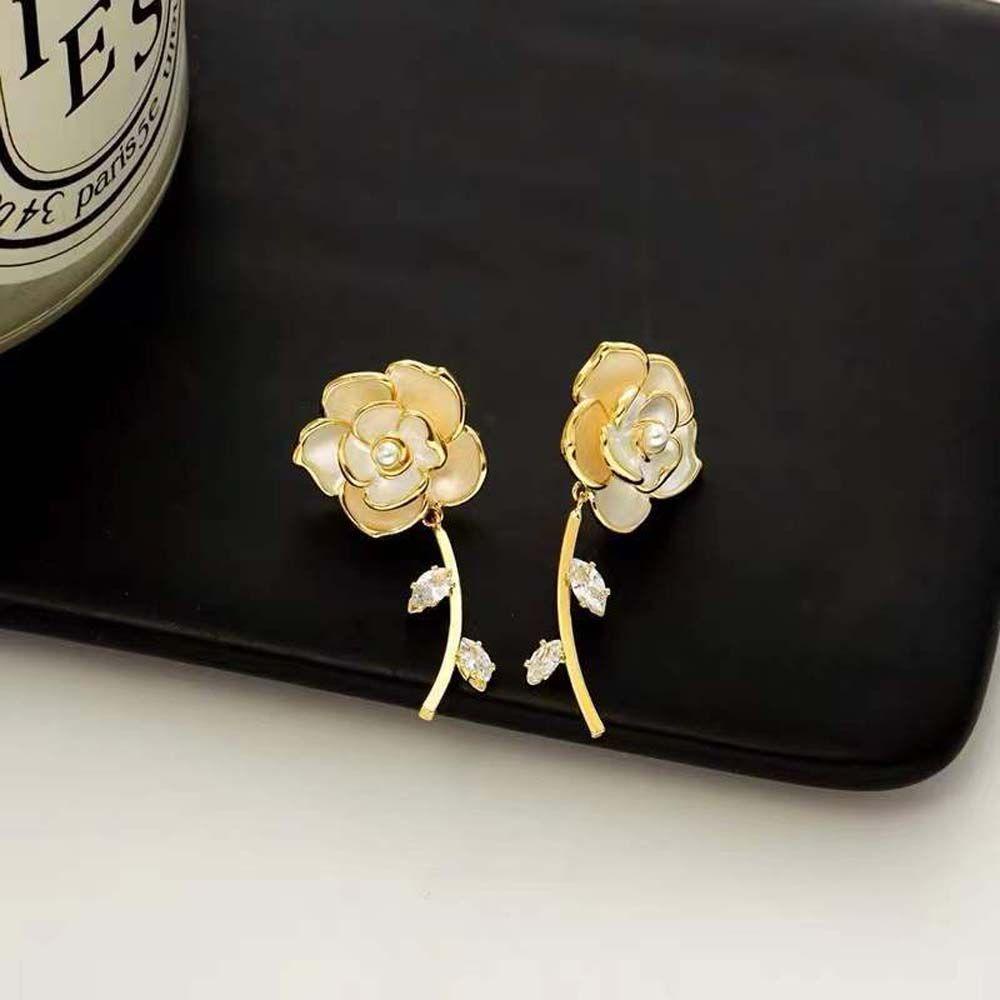 Đôi Khuyên Tai Dài Hình Hoa Đính Đá Thời Trang Cho Nữ