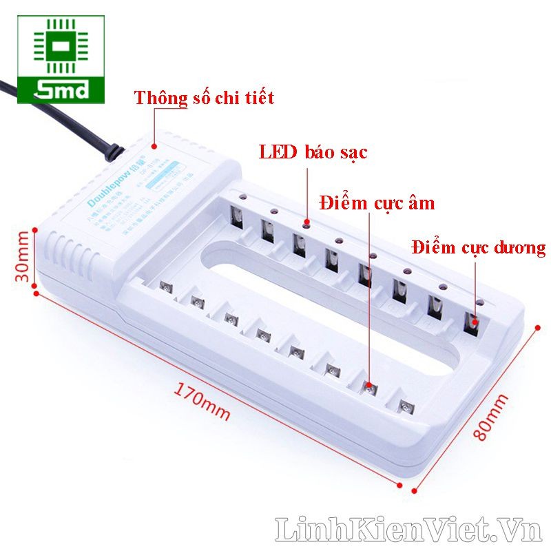 Bộ sạc Doublepow 8 pin AA AAA B108