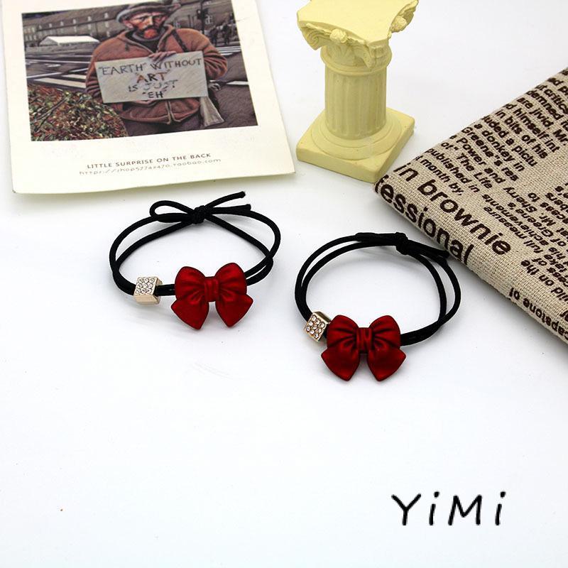 Dây Cột Tóc Cao Su Co Giãn Đính Đá Hình Vuông Màu Đỏ Thời Trang Cho Bé