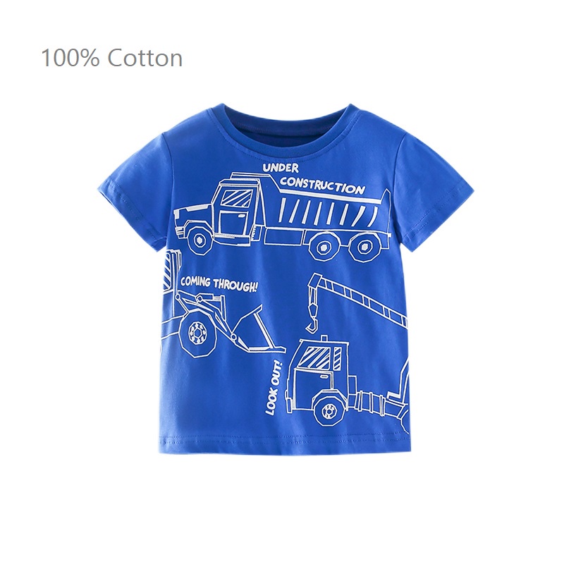 Áo Thun Cotton Tay Ngắn Cổ Tròn In Họa Tiết Hoạt Hình Dễ Thương Thời Trang Mùa Hè Cho Bé Trai