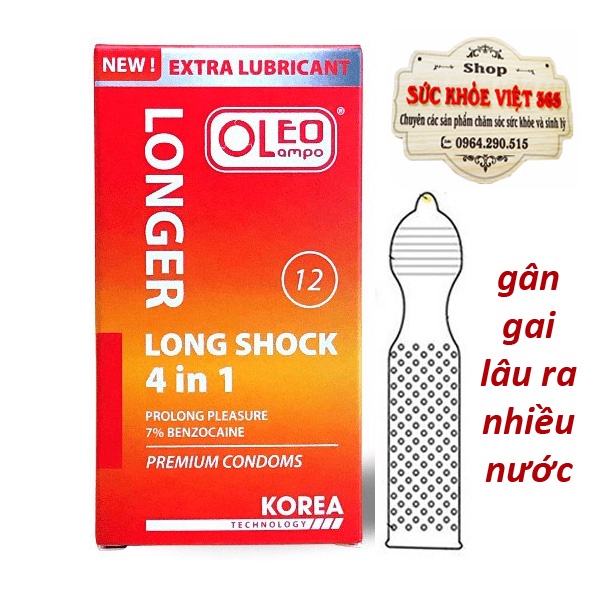 Bao cao su Oleo 4 in 1 longer, gân gai, kéo dài thời gian quan hệ , nhiều nước nhờn, gel bôi trơn gấp đôi, hương bạc hà