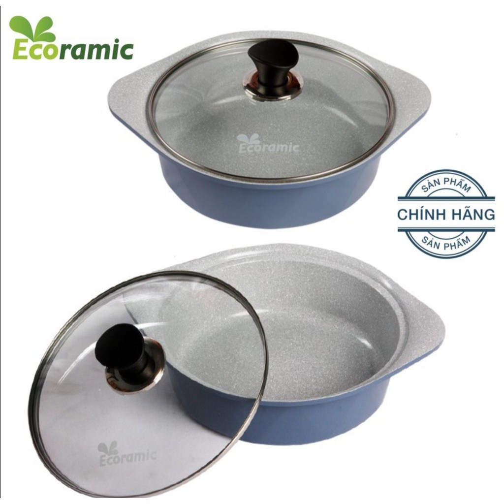 [Chính Hãng] - Nồi đúc Ecoramic cao cấp 2 tay cầm 20-22-24 cm,màu Xanh - hông dùng được bếp từ