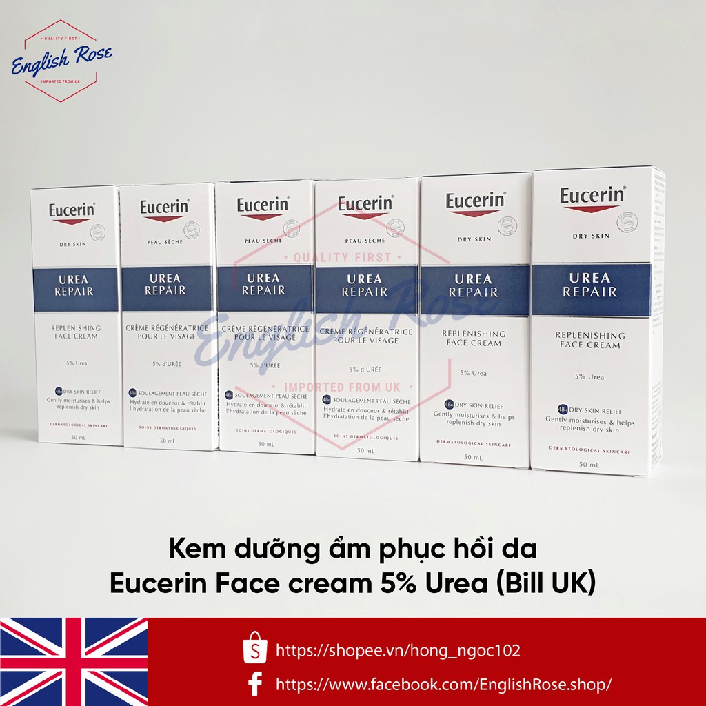 (Bill UK) Kem dưỡng ẩm phục hồi da Eucerin Dry Skin Relief Face Cream Urea Repair 5%