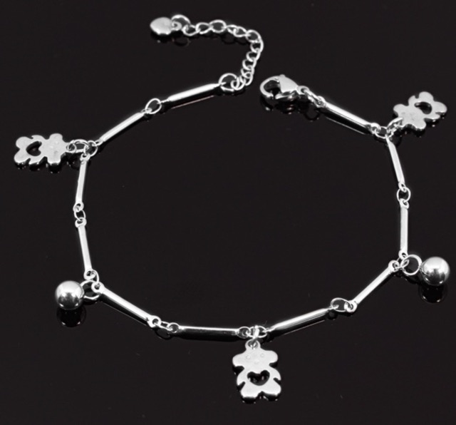 Lắc tay inox nữ kiểu khúc xương gắn mặt hình