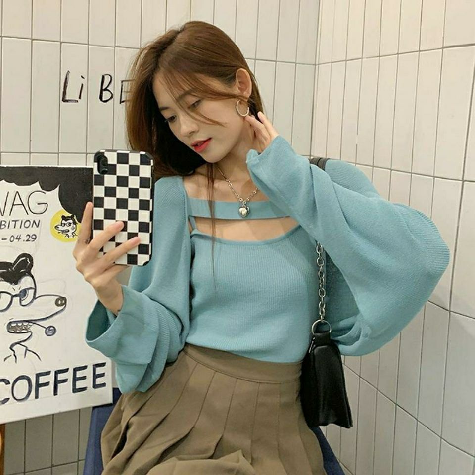 COZOK Bộ áo khoác cardigan dài tay + áo không tay thời trang