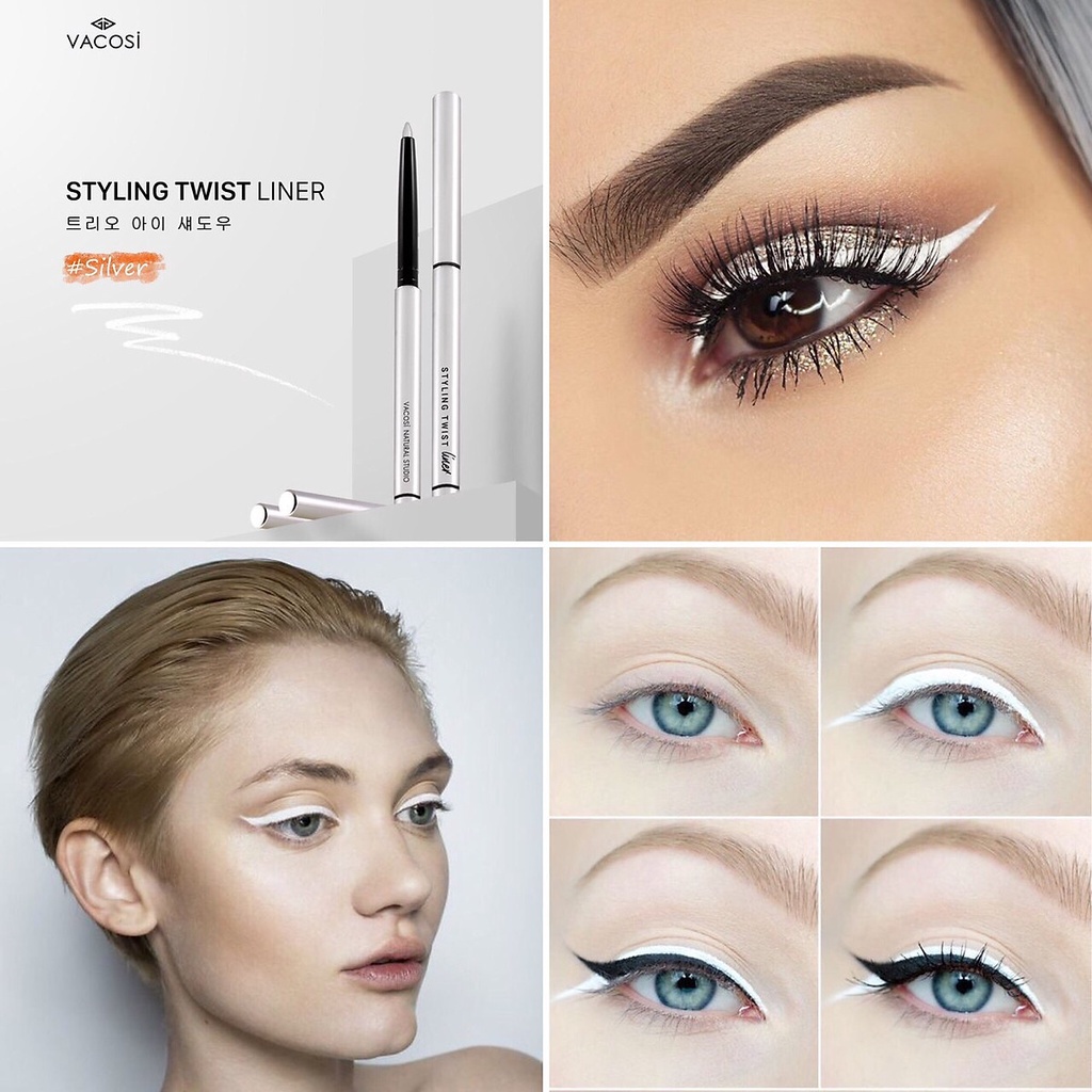 Date 3.2022 Chì Kẻ Mắt Vacosi Dạng Sáp Vặn (Màu Trắng Bạc) Natural Studio Styling Twist Liner (Silver)