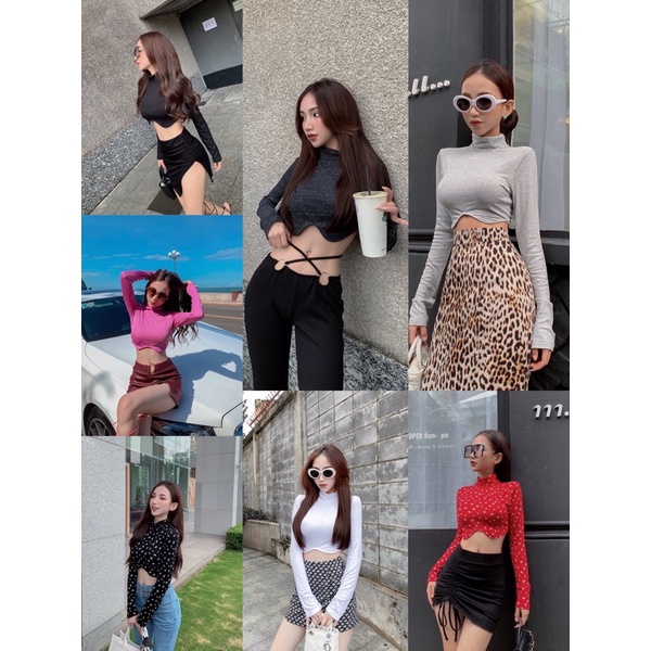 𝐀̉𝐧𝐡 𝐭𝐡𝐚̣̂𝐭 𝟏𝟎𝟎% Áo croptop cổ lọ tay dài viền lai cao cấp nhiều màu Yn