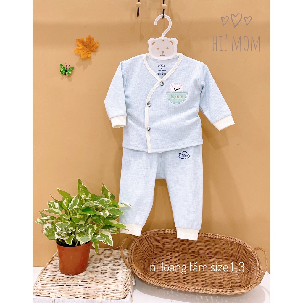 Bộ sơ sinh cài lệch nỉ loang tăm cho bé Hi Mom