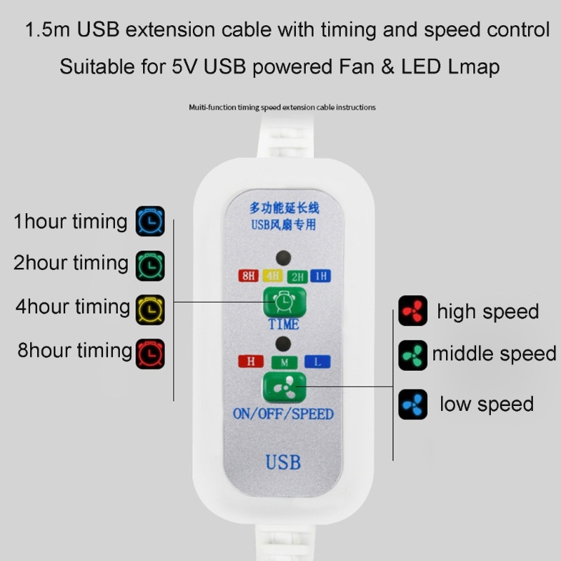 Dây Cáp Sạc USB Có Công Tắc Bật / Tắt Hẹn Giờ 8 Tiếng Tốc Độ 3 Tốc Độ Dài 150cm Thông Dụng Cho