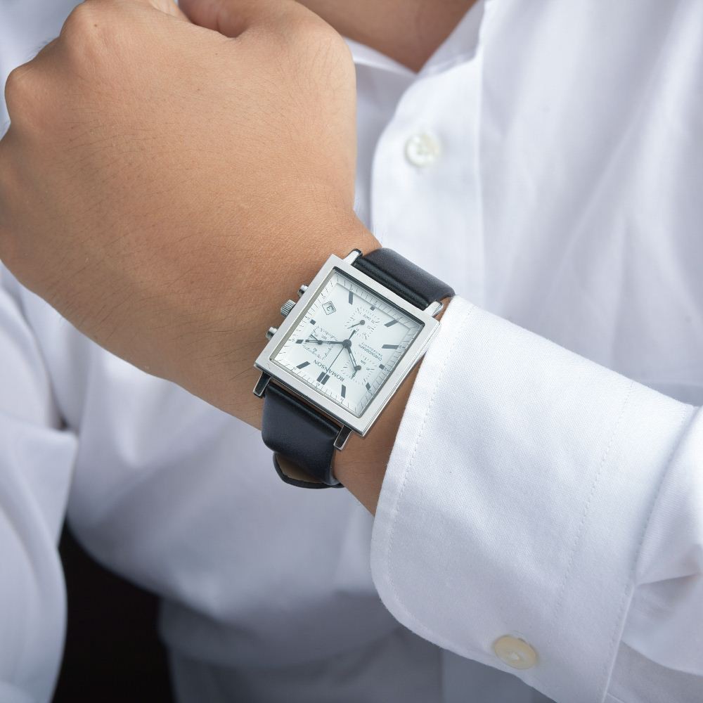 Đồng hồ Romanson Sport Men Watch UL2118MWWH nam dây da vỏ Titanium máy Thụy Sĩ kính chống xước, bấm giờ thể thao cao cấp