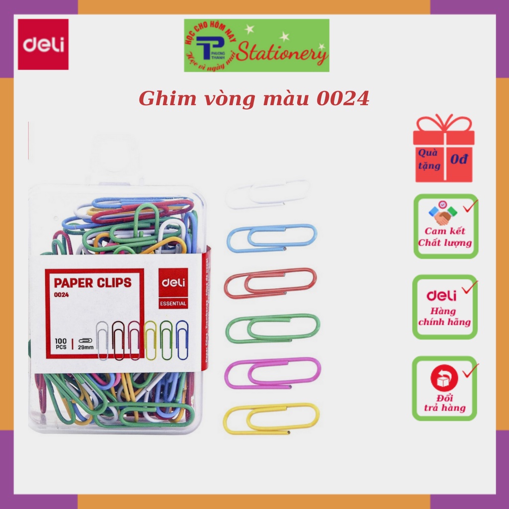 Ghim vòng màu #3 Deli, 29mm - 100 cái/hộp,E0024