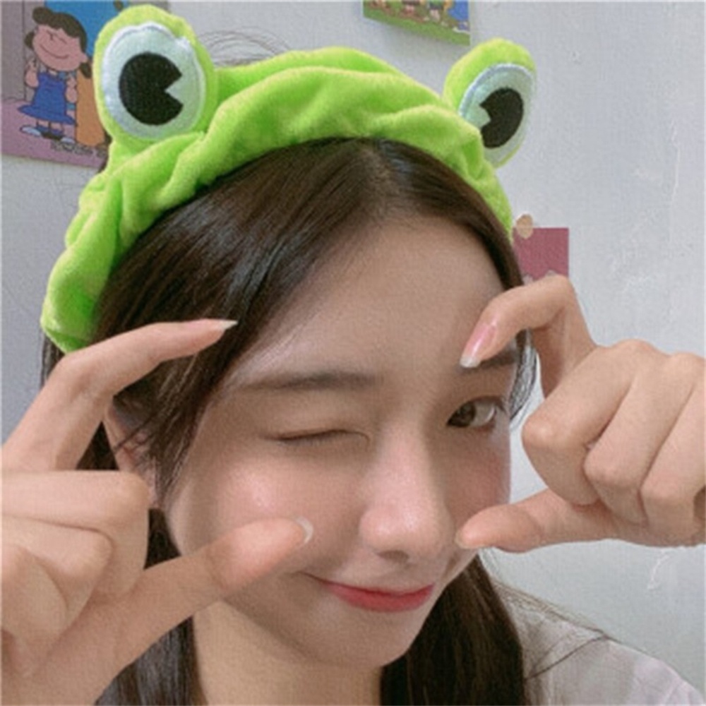 Cute Cartoon Green Frog Headband Wash Face Makeup Hair Hoop For Women Girls Bandwidth Edge Tighten Headwear Hair Accessories