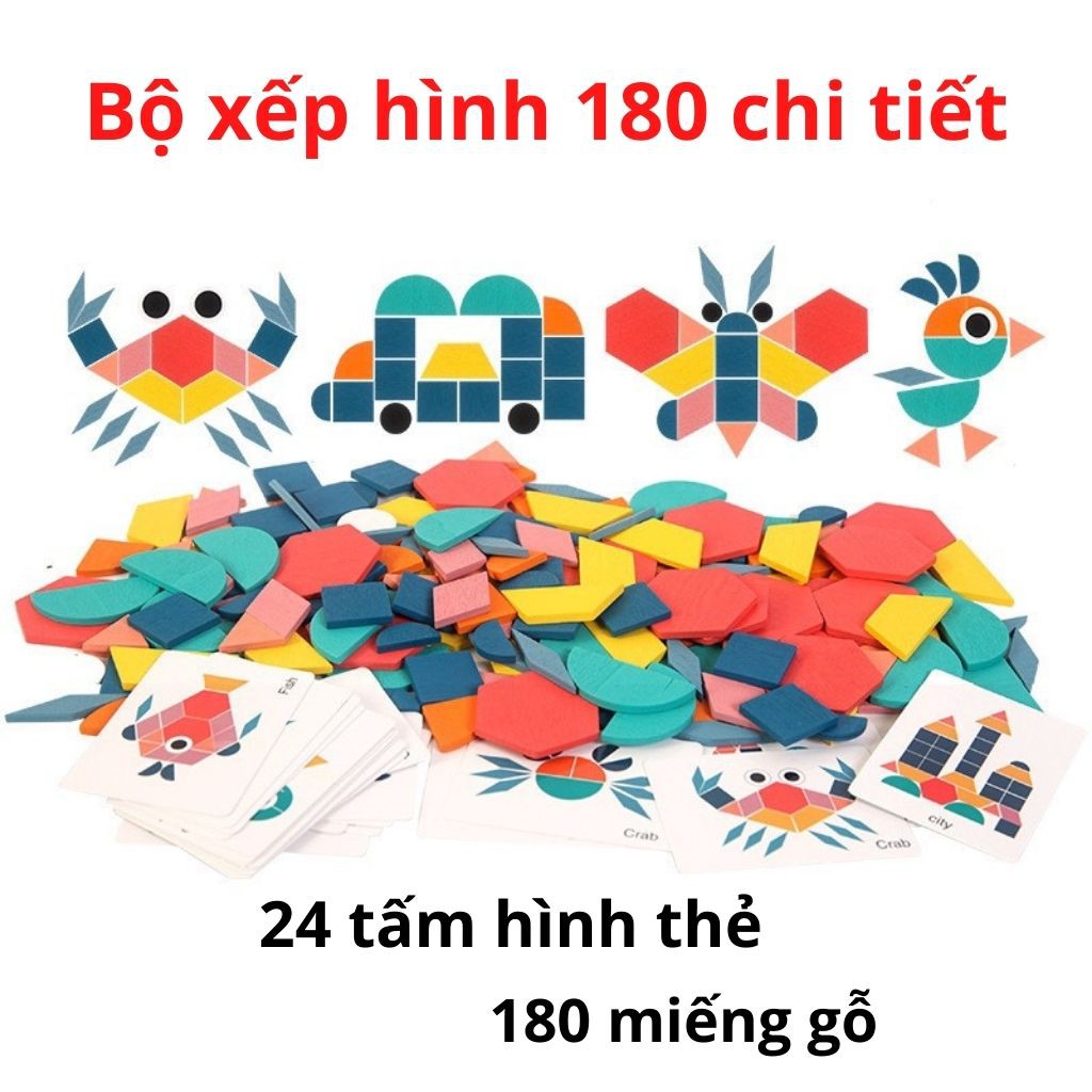 Bộ Xếp Hình 180 Chi Tiết  Đồ Chơi Gỗ thích hợp cho bé từ 3 tuổi trở lên