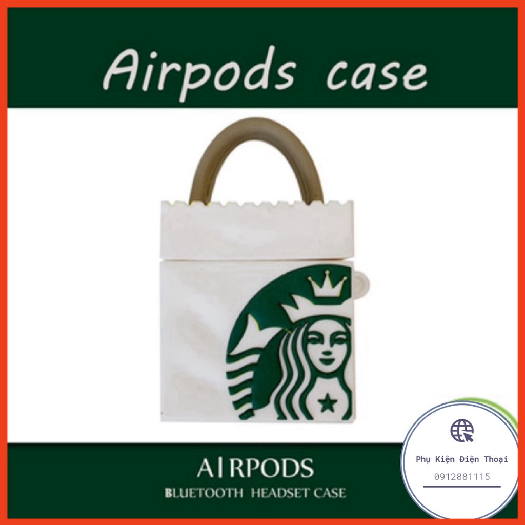 ☘️Tặng kèm móc treo☘️ Case bao airpod silicon 1 2 Starbucks Túi - Vỏ bọc đựng tai nghe không dây i11 i12 i100... A