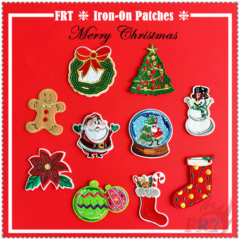 ✿ Giáng sinh vui vẻ!Miếng Dán Ủi Lên Quần Áo ✿ Sticker Ủi Thêu Hình Ông Già Noel / Cây Thông / Bánh Gừng / Người Tuyết 1 Cái