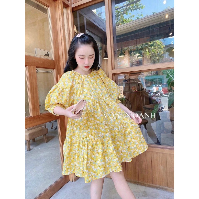 đầm baby bông lụa cổ tròn tay lỡ