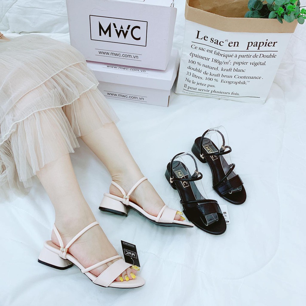 Giày Sandal Cao Gót MWC Đế Vuông 3CM Quai Ngang Thanh Lịch NUCG- 3707