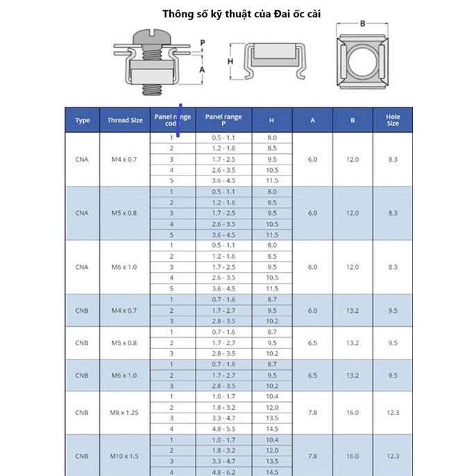 Gói 50 cái Đai ốc cài M8/ Ecu cài M8/ Tán cài M8/ Ốc Rack M8 mạ kẽm